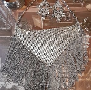 Silver Bib Necklace, Earrings and Bracelet